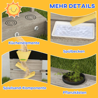Zandbak – Zandtafel – Speelbak – Kinderen Zandspeelplek – Plantenbakken – Waterstation – Duurzaam Behandeld Hout – 154 x 80 x 60 cm – Weerbestendig Grijs