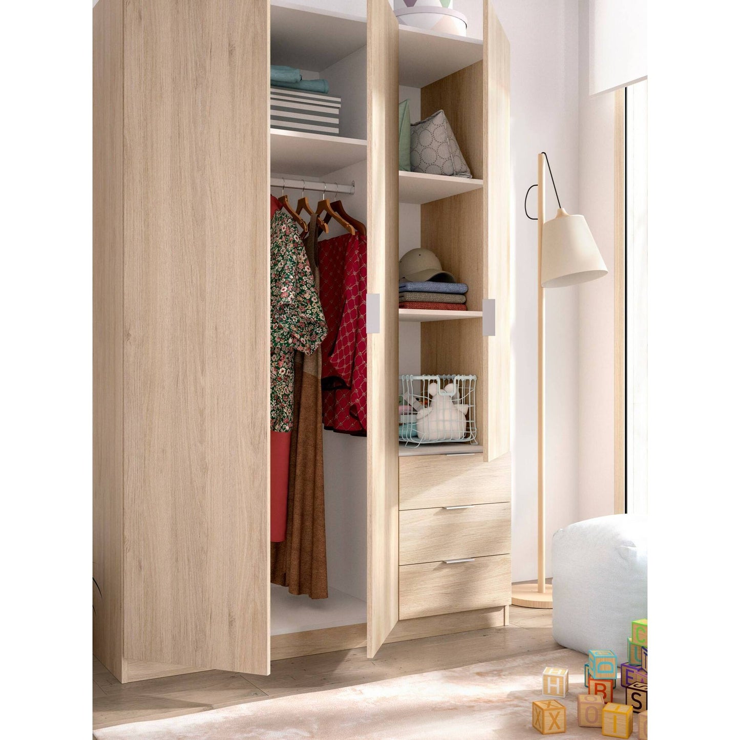 Wardrobe 3 Doors in Front of Astru, Mobile Hangers for Bedroom, 3-Drawer Wardrobe, 121X52H184 Cm, Available in 3 Colors