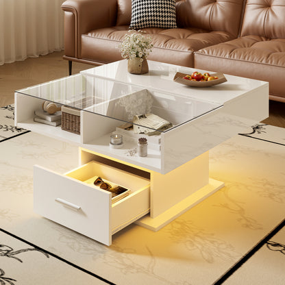 Moderne Salontafel – Lift-Top Tafel – Verstelbare Koffietafel – Opbergbank – Witte Hoogglans Tafel – Ruimtebesparend Ontwerp – Verstelbare Hoogte en Duurzaam Mechanisme