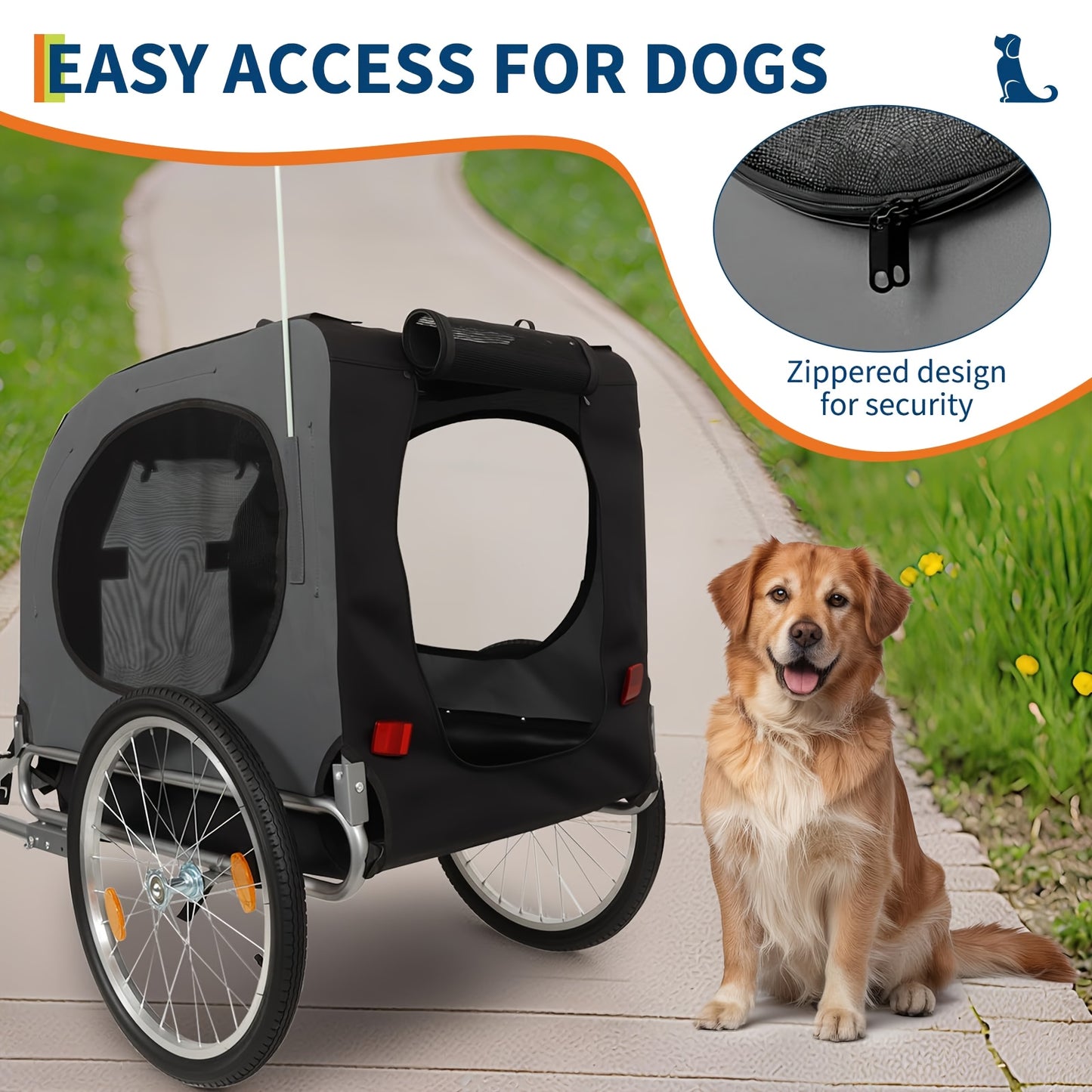 Fietsmand voor Honden – Hondenfietsaanhanger – Hondentransportkar – Hondenfietskooi – Fietskar voor Huisdieren – Grijs – Draagvermogen 39,92 kg – Waterafstotend 600D Oxford doek