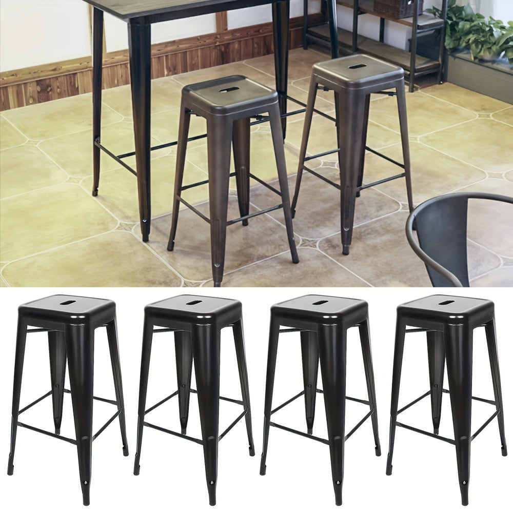 Barstoel – Barkruk – Bistrostoel – Keukenstoel – Stapelbare Stoelen Set van 4 – Zwart Metaal – Hoogte 77 cm – Geschikt Voor Binnen en Buiten