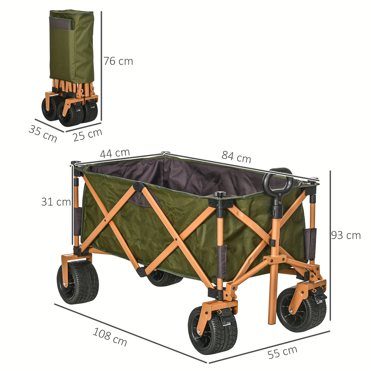 Strandwagen – Bolderkar – Transportwagen – Bolderwagen – Opvouwbare Trolley – Max. 120 Kg – Stevig Metalen Frame – Groen