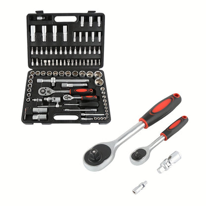 94pcs Auto Repair Tool Set with Durable Metal Sockets & Joint - Heat & Wear Resistant, Polished Finish, Includes Ratchet Handles, Extension Bars, and Hex Key Wrenches in Organized Case - Perfect for Car Maintenance