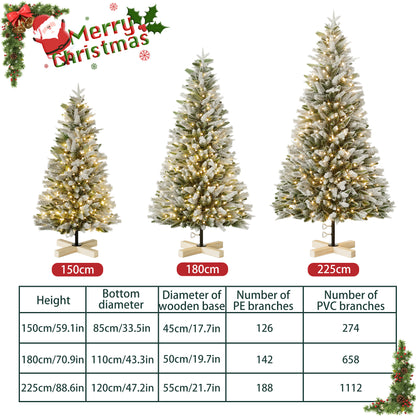 Kunstkerstboom – Kunstkerstboom Met Verlichting – Kunstboom – Kerstboom – Kerstdecoratie – 225 cm Hoog – Sneeuweffect Met Warm Witte LED’s – PE en PVC Takken