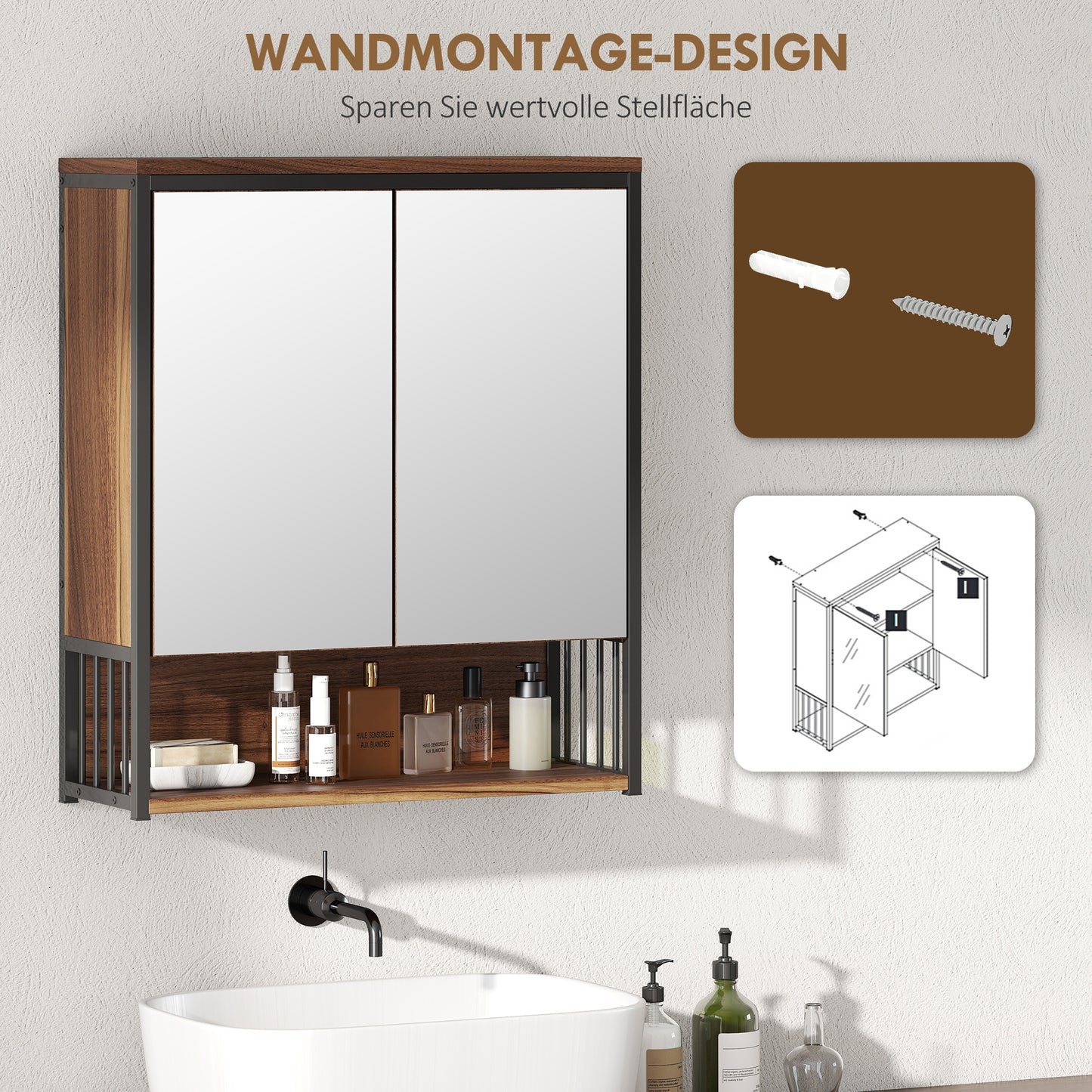 Hangend Spiegelkastje Badkamer – Badkamerkastje – Spiegelkast – Wandkastje – Opbergkast – Zachte Sluiting – 25x40,5 cm Spiegel – MDF Bruin
