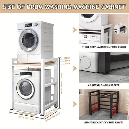 Verhoogde Plank Voor Op De Wasmachine – Wasmachineplank – Opbergrek – Wasmandhouder – Waskameropberger – Verstelbare Hoogte – Draagkracht 350 Kg – Walnootblad Matzwarte Poten