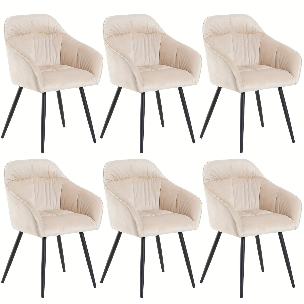 Dining Chair (6pcs), Upholstered Chair with Metal Legs, Velvet, Upholstery with Velvet Cover, Kitchen Chair with Backrest, with Armrest Velvet, Living Room Chairs, Adjustable Front Legs Of The Chair, Beige, Furniture For Home, Kitchen Seating, Stylish Sea