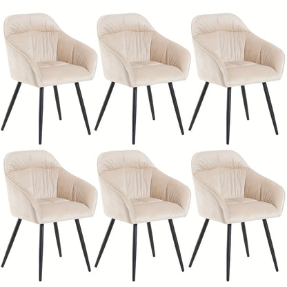 Dining Chair (6pcs), Upholstered Chair with Metal Legs, Velvet, Upholstery with Velvet Cover, Kitchen Chair with Backrest, with Armrest Velvet, Living Room Chairs, Adjustable Front Legs Of The Chair, Beige, Furniture For Home, Kitchen Seating, Stylish Sea