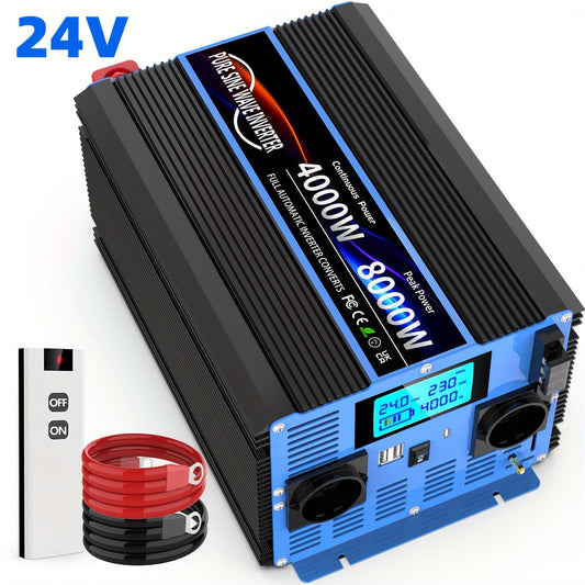 Pure Sinusomvormer – Spanningsomzetter – 12V Naar 230V Omvormer – Camper Omvormer – 4000W Continu Vermogen – Dubbele AC Uitgangen