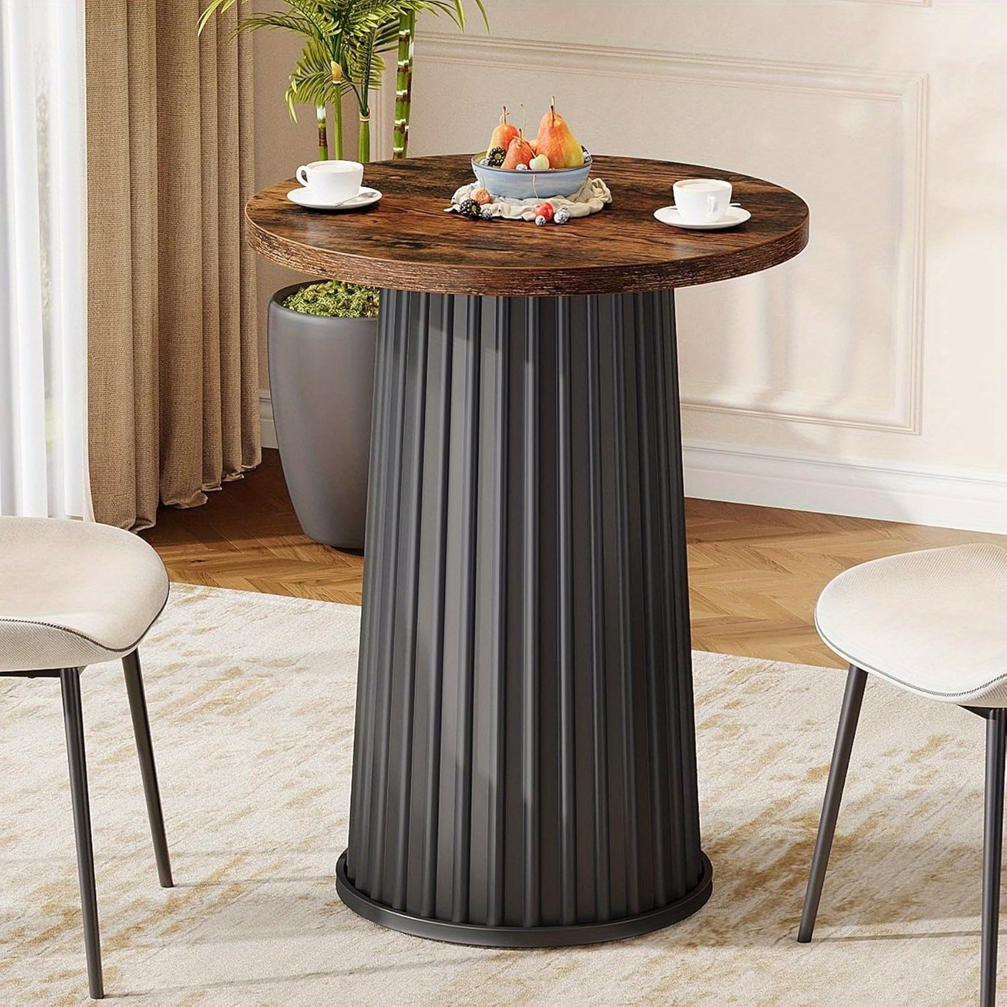 Ronde Eettafel – Kleine Keukentafel – Bistrotafel – Eettafel Voor 2 Personen – Compacte Tafel – Massief Houten Blad – Metalen Onderstel – Diameter 60 cm – Krasbestendig & Makkelijk Te Reinigen