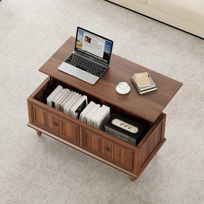 Salontafel – Koffietafel – Bijzettafel – Woonkamertafel – Tafel – Verstelbaar Liftblad – Verborgen Opbergruimte – MDF Walnoot Finishing