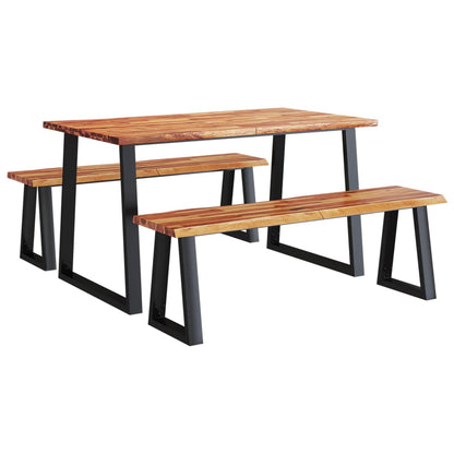 Hoekzitjes Set Eettafelbank – Eetkamerbank – Keukenhoek Bank – Hoekbank Hout – Massief Acaciahout – 140 cm Tafel – Natuurlijk Design – Stalen U-Vorm Poot