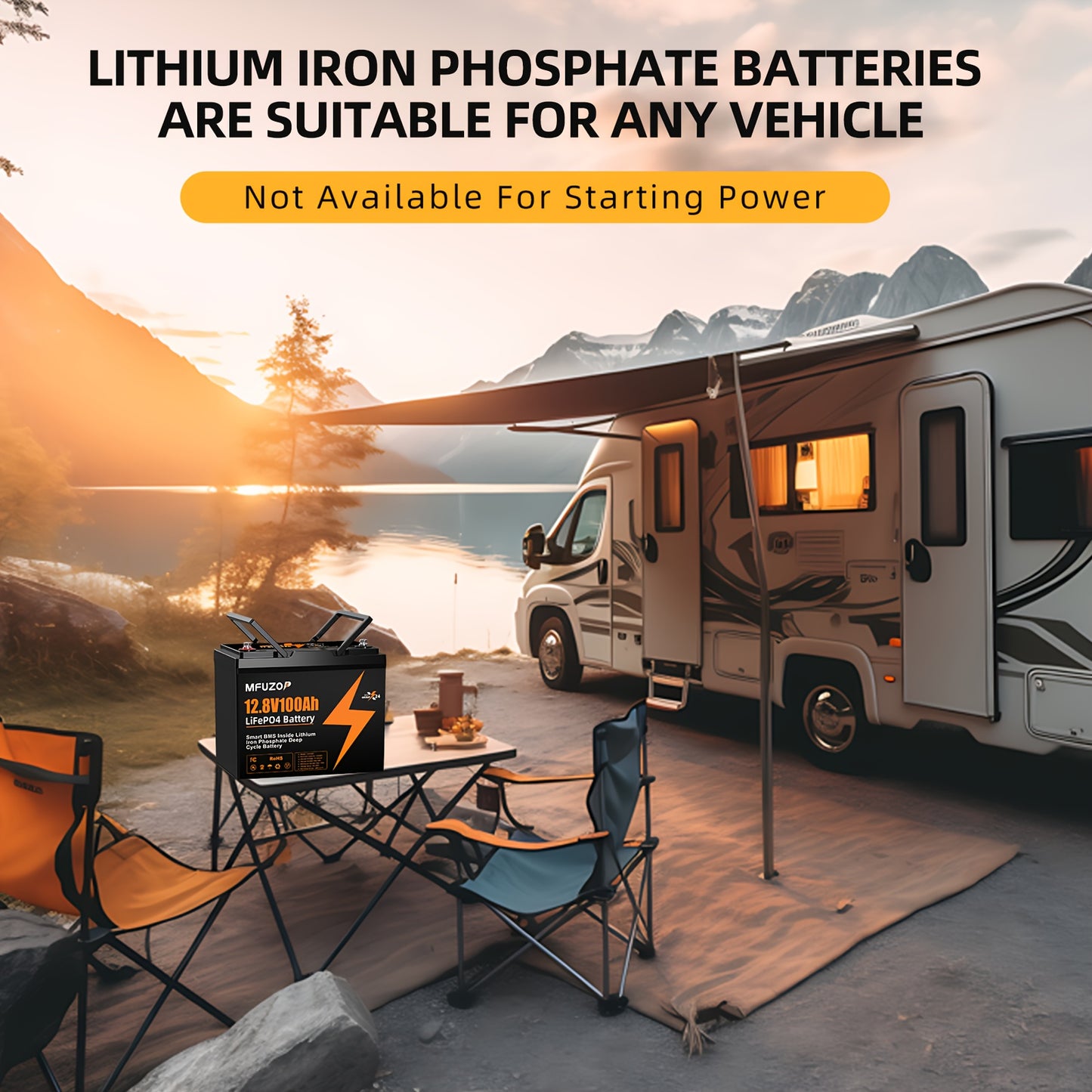 12V 100Ah LiFePO4 Accu – Lithium Batterij – Camper Accu – Boot Accu – Off-Grid Accu – Slimme Beveiliging – Lichtgewicht & Onderhoudsvrij