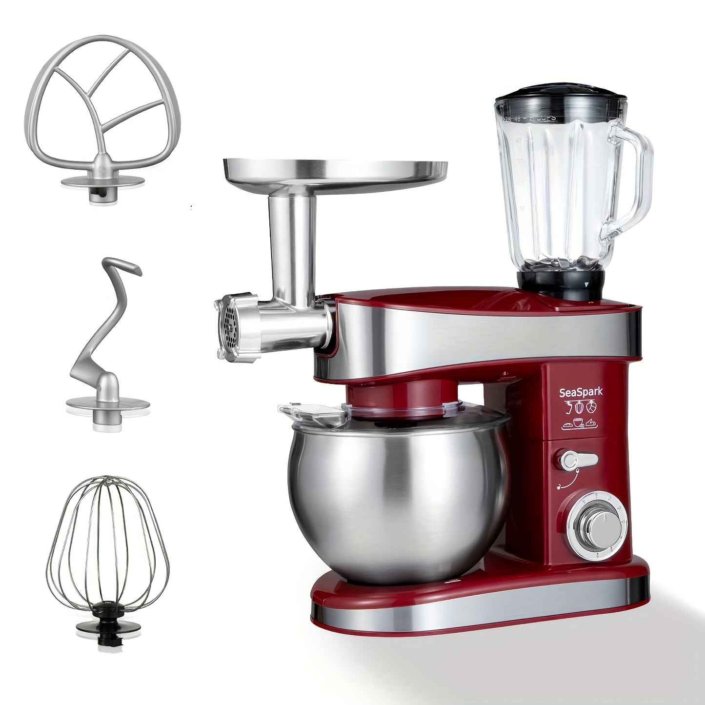 Keukenmachine – Keukenrobot – Foodprocessor – Keukenmixer – Keukenhulp – 6,3L RVS Mengkom – 6 Snelheden met Pulsefunctie – Rood