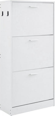 Smalle Schoenenkast - Schoenenrek Wit - 600 x 237 x 1200 mm - Schoenenkantelaar - met 3 Kleppen + Opbergvak Bovenaan - Schoenenkist - 45,35 kg Draagvermogen - Massief Houten - Schoenenopbergkast - voor de Gang