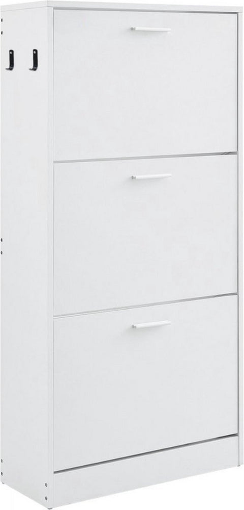 Smalle Schoenenkast - Schoenenrek Wit - 600 x 237 x 1200 mm - Schoenenkantelaar - met 3 Kleppen + Opbergvak Bovenaan - Schoenenkist - 45,35 kg Draagvermogen - Massief Houten - Schoenenopbergkast - voor de Gang