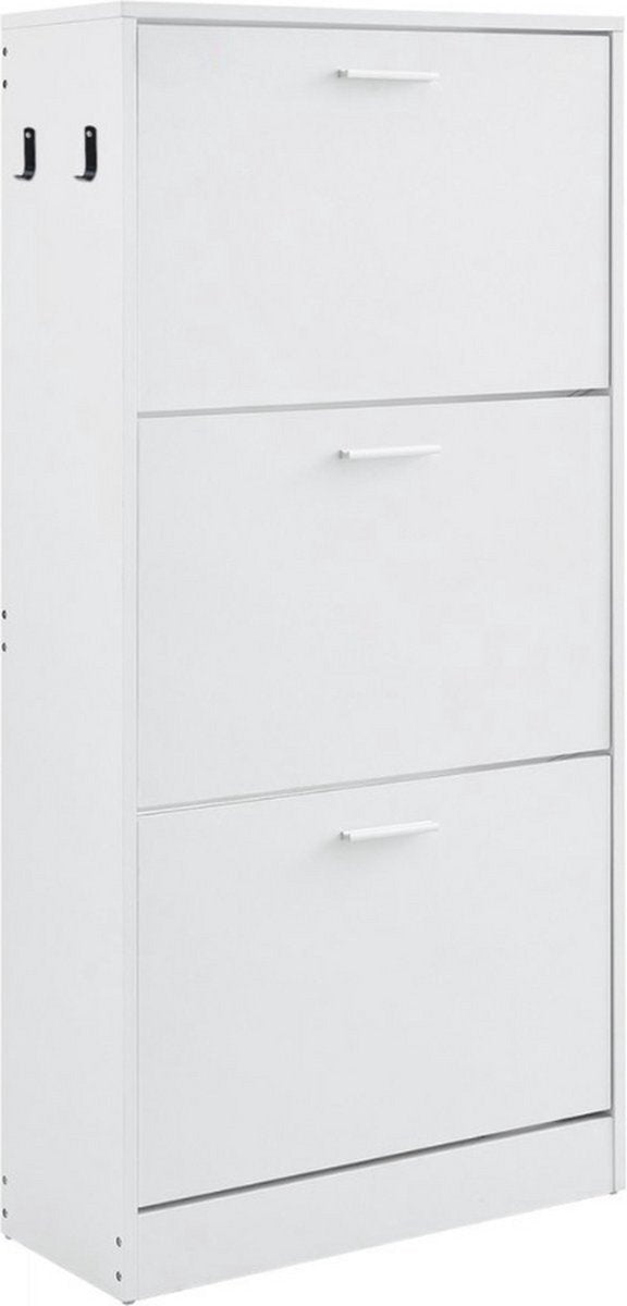 Smalle Schoenenkast - Schoenenrek Wit - 600 x 237 x 1200 mm - Schoenenkantelaar - met 3 Kleppen + Opbergvak Bovenaan - Schoenenkist - 45,35 kg Draagvermogen - Massief Houten - Schoenenopbergkast - voor de Gang
