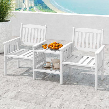 Tuinbank – Buitenbank – Terrasbank – Balkonbank – Picknickbank – Houten 2-Zits Bank Met Tafel – Parasolhouder – 165 x 60 x 88 cm – Massief Grenenhout – Draagvermogen 330 kg – Wit
