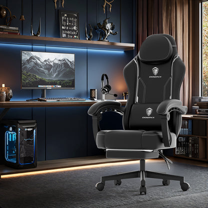 Gamingstoel – Bureaustoel – Ergonomische Stoel – Computersstoel – Racestoel – Zwart/Wit – Inklapbare Voetsteun – 136 KG Draagvermogen
