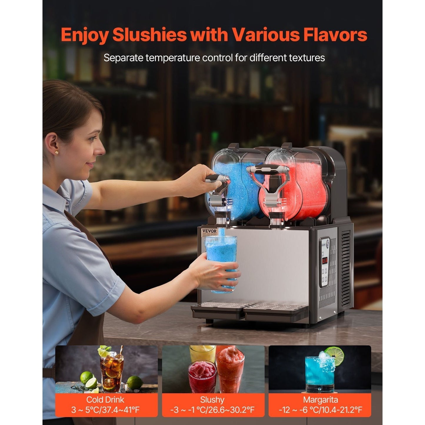Slushiemachine – Slushmaker – IJsdrankmachine – Frozen Drink Maker – Margarita Machine – 2 x 3 Liter Tanks – 15 Instelbare Temperatuurniveaus