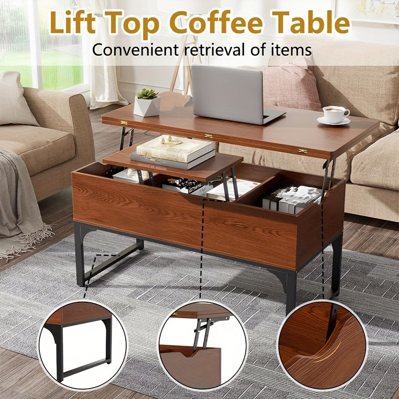 Salontafel – Koffietafel – Bijzettafel – Woonkamertafel – Tafel – Verstelbaar Blad – Opbergruimte & Ruimtebesparend Design – 44,6 x 100 x 61,5 cm – Bruin