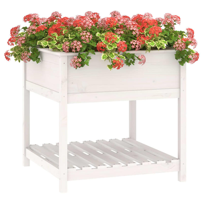 Planting bucket with shelf white 82.5x82.5x81cm solid wood pine Strong and durable, Plant Storage Solution, Sleek Plant Stand, Outdoor Enthusiasts, Interior Decorators