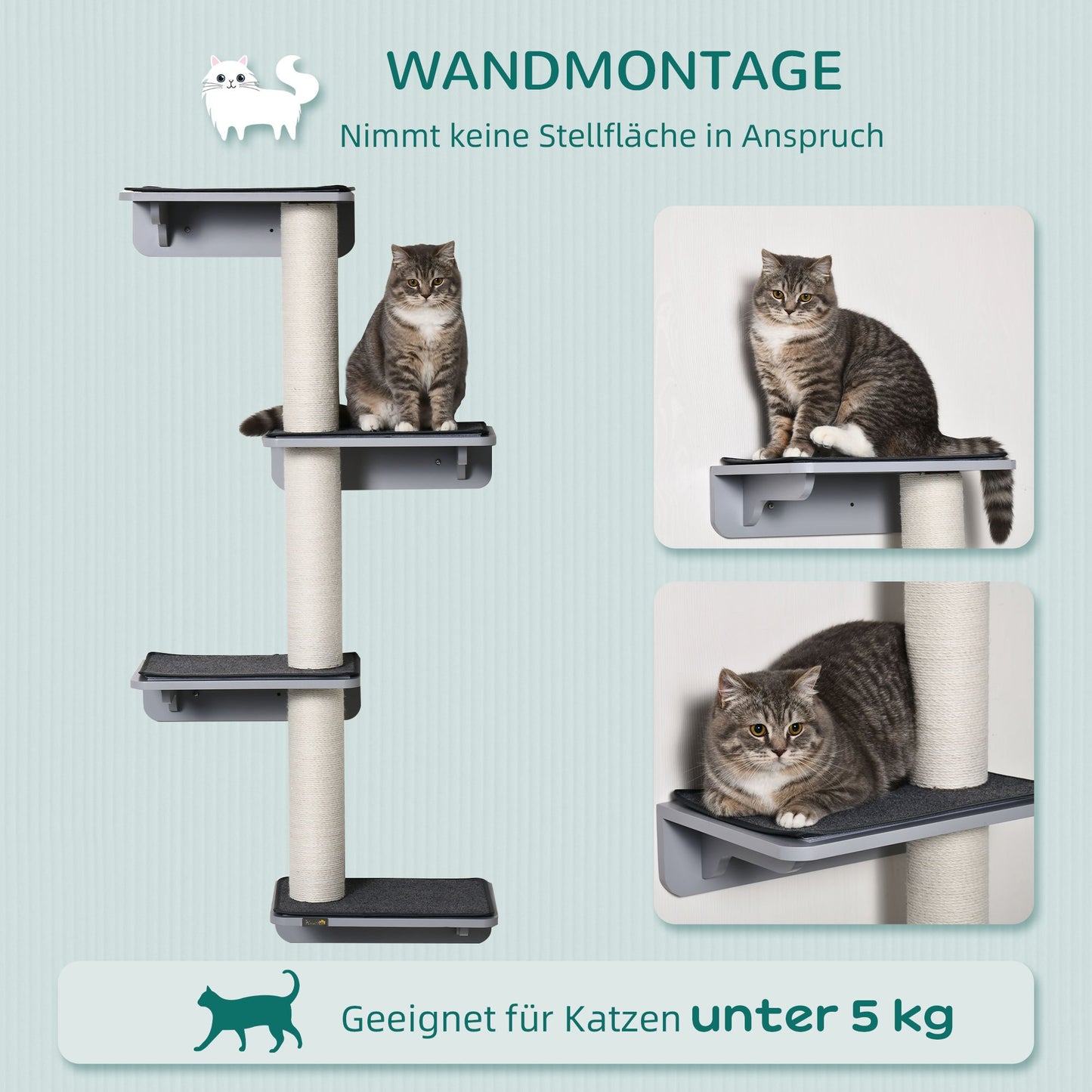 Krabpaal – Kattenkrabpaal – Kattenboom – Kattenmeubel – Klimpaal – Wandmontage – Hout – 66x28x137 cm – Lichtgrijs Beige