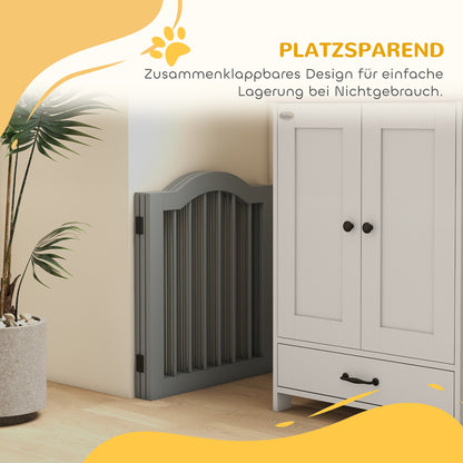 hondenhek – hondenren – traphekje – veiligheidshekje – inklapbaar – 3 panelen met deur – 154,5x61 cm – lichtgrijs massief hout