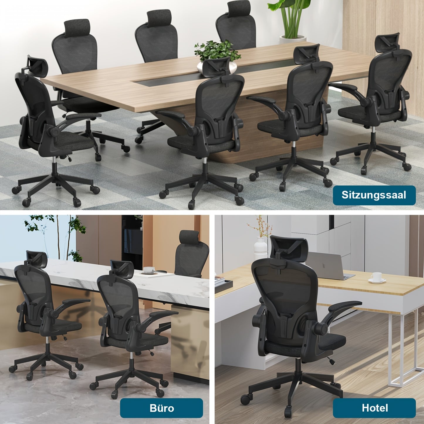 Ergonomic Office Chair With Adjustable Lumbar Support & Breathable Mesh Back - Certified For Home/Office Use [ Comfort & Flip-Up Arms]