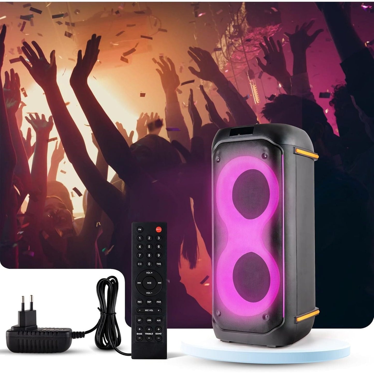 Bluetooth Speaker – Draadloze Speaker – Party Speaker – Karaoke Speaker – PA Speaker – 160W Krachtig Geluid – Inclusief Draagtas 30x30x67 cm