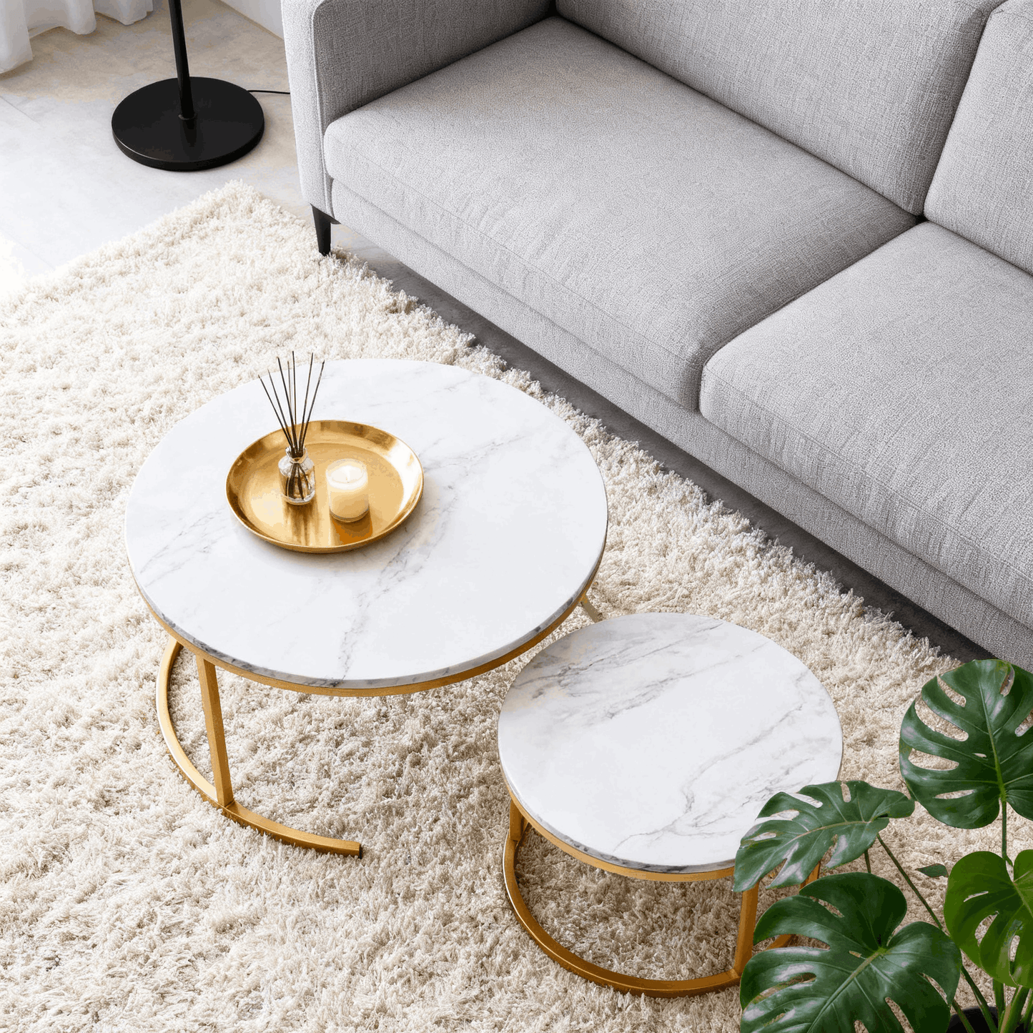 Ronde Salontafel Set – Bijzettafel – Koffietafel – Woonkamer Tafel – Houten Tafelblad – Compact Design – Metaal en Hout – Eenvoudig Zelf Samenstellen