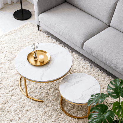 Ronde Salontafel Set – Bijzettafel – Koffietafel – Woonkamer Tafel – Houten Tafelblad – Compact Design – Metaal en Hout – Eenvoudig Zelf Samenstellen