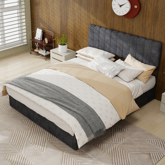 Bedframe – Eenpersoonsbed – Gestoffeerd Bed – Minimalistisch Bed – Slaapbank – 140x200 cm – Metalen Frame – Gaslift Opbergruimte