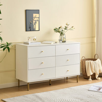 Ladekast – Ladenkast – Commode – Opbergkast – Dressoir – 6 Lades – MDF Wit – Stalen Poten – 120x40x78 cm