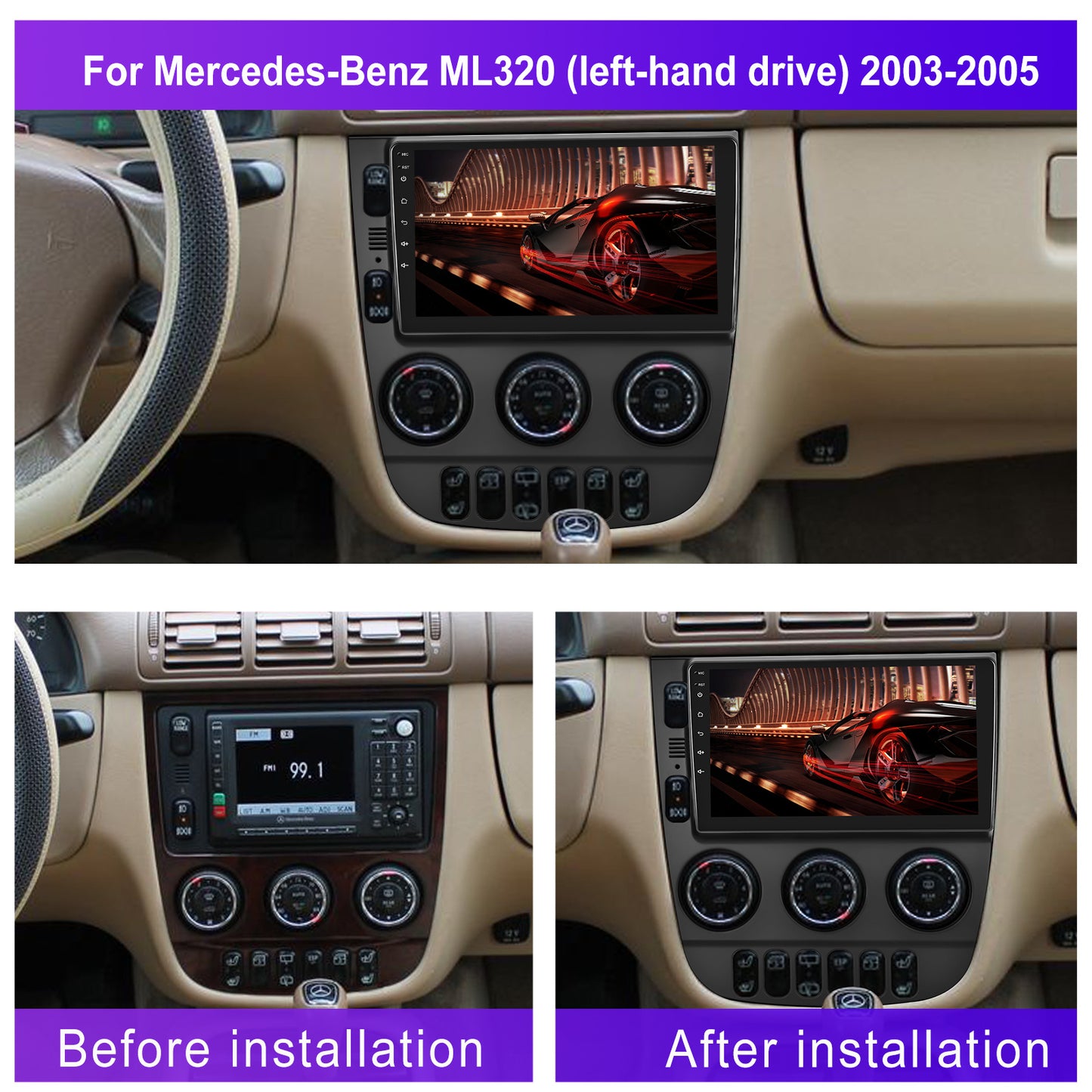 Android Car Stereo – Auto Multimedia Speler – Double Din Radio – Touchscreen Navigatie – CarPlay Android Auto – 22,86 Inch Scherm – Draadloos – Backup Camera & Microfoon