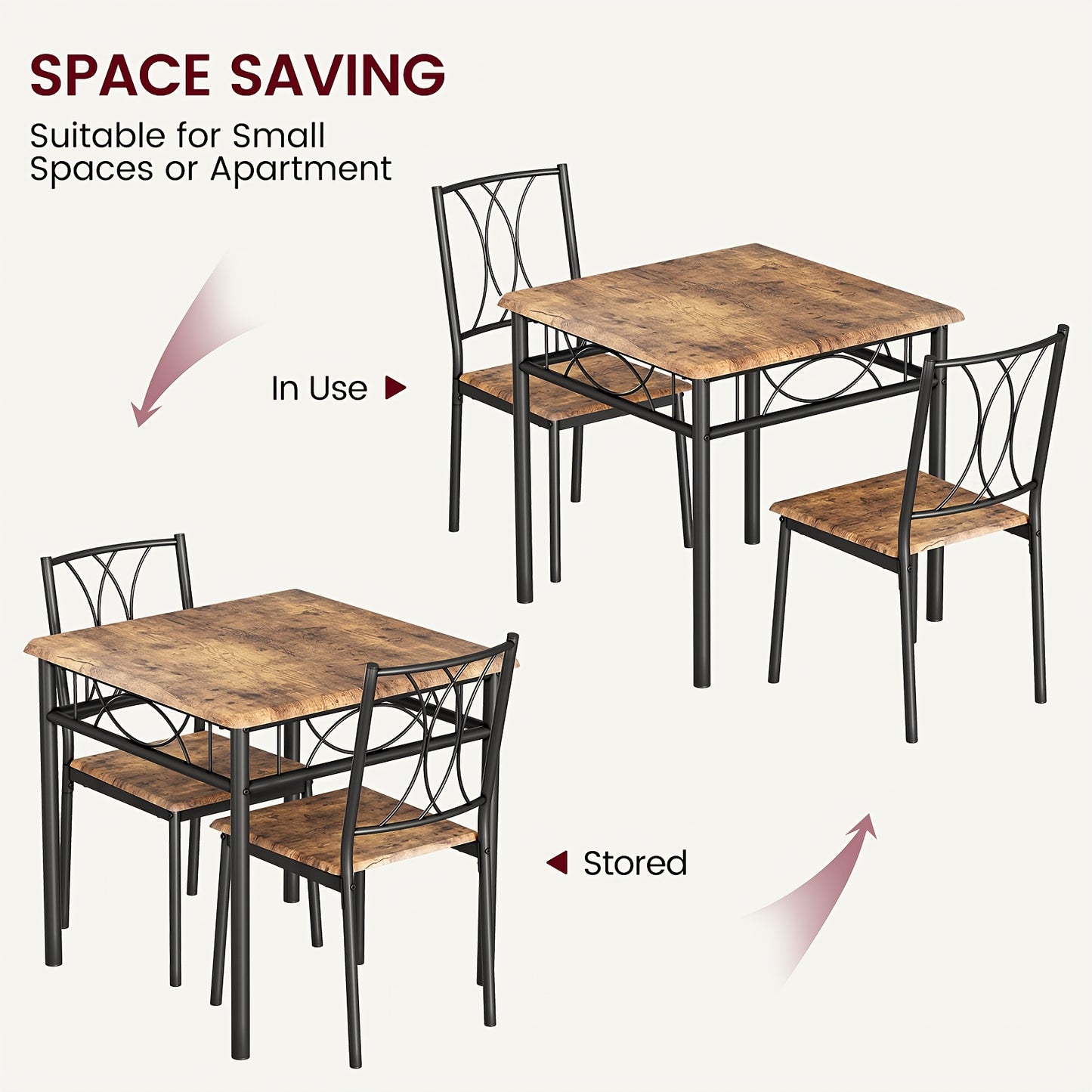 Eettafelset – Eettafel Met Stoelen – Tafel Met Stoelen – Dinerset – Compacte Eettafel – Vierkante Tafel 74x74 cm – Ruimtebesparend Design – Grijze Kleur