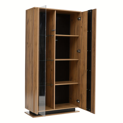 80x35x160cm Freestanding Display Cabinet with Glass Partition - 8 Shelves, 4 Compartments, Classic Wooden Finish, No Power Needed, Perfect for Living Room or Office Decor, Office Decor Cabinet | Modern Display Cabinet | Woode