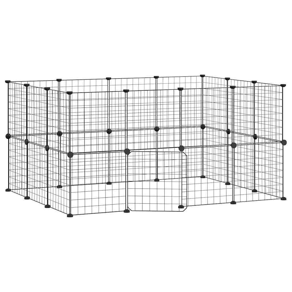 Dierenkooi – Knaagdierkooi – Speelkooi – Konijnenkooi – Hamsterkooi – 28 Stalen Panelen – Zwarte Deur – 35x35 cm