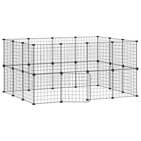 Dierenkooi – Knaagdierkooi – Speelkooi – Konijnenkooi – Hamsterkooi – 28 Stalen Panelen – Zwarte Deur – 35x35 cm