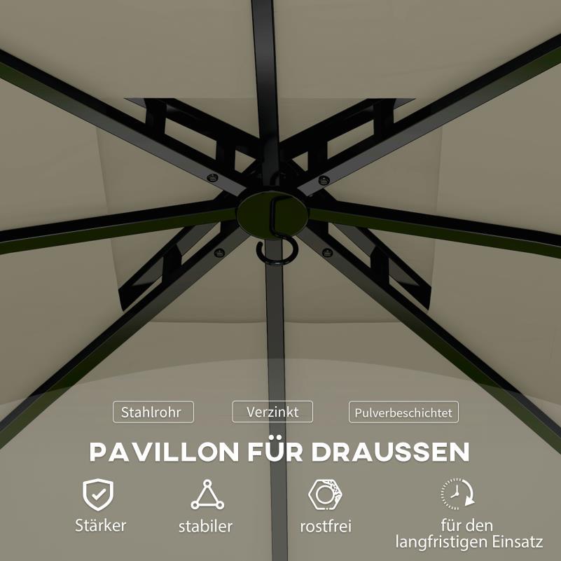 Tuinschuilplaats – Tuinshelter – Overkapping – Tuinkamer – Partytent – Waterdicht Lichtgrijs – Dubbel Dak 3,4x3,4 Meter – Gegalvaniseerd Stalen Frame – UV Bescherming – Vier Gesloten Zijden