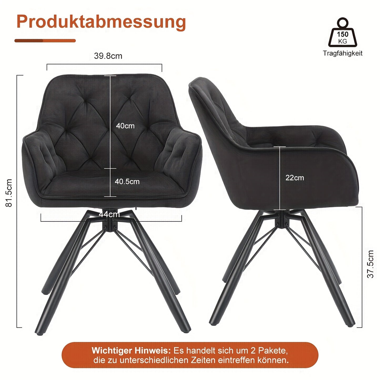 360° Draaibare Eetkamerstoelen – Draaistoelen – Velvet Stoelen – Bureaustoelen – Zwarte Stoelen – Set Van 2 – Ergonomisch Met Armleuningen – Stevige Metalen Pootjes