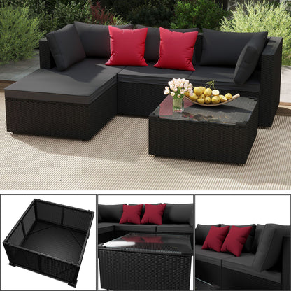 Tuinmeubelen – Loungeset – Balkonset – Zitgroep – Tuinset – PVC Rattan – 5-Delige Set – Inclusief Kussens