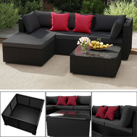 Tuinmeubelen – Loungeset – Balkonset – Zitgroep – Tuinset – PVC Rattan – 5-Delige Set – Inclusief Kussens