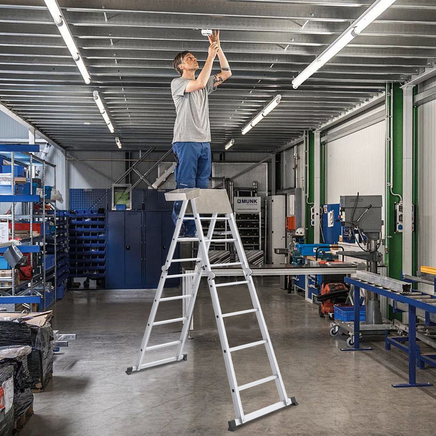 Ladder – Huishoudtrap – Keukentrap – Vouwladder – Werkplatform – 6-in-1 Multifunctioneel – Aluminium, 20 Treden, Inklapbaar tot 285 cm Hoogte