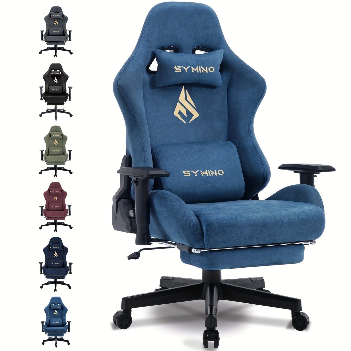 Gamingstoel – Bureaustoel – Werkstoel – Gamestoel – Ergonomische Stoel – Memory Foam Zitting – Volledig Verstelbaar – 360° Draaibaar – Voetensteun – Geschikt Voor Harde Vloeren – Blauw