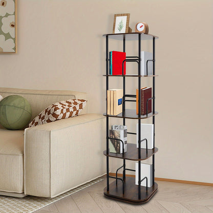 4-Tier Rotating Bookshelf | Wooden Floor Standing Book Storage Shelf, Multipurpose Use, Assembled by NaMaSyo, Utility Racks