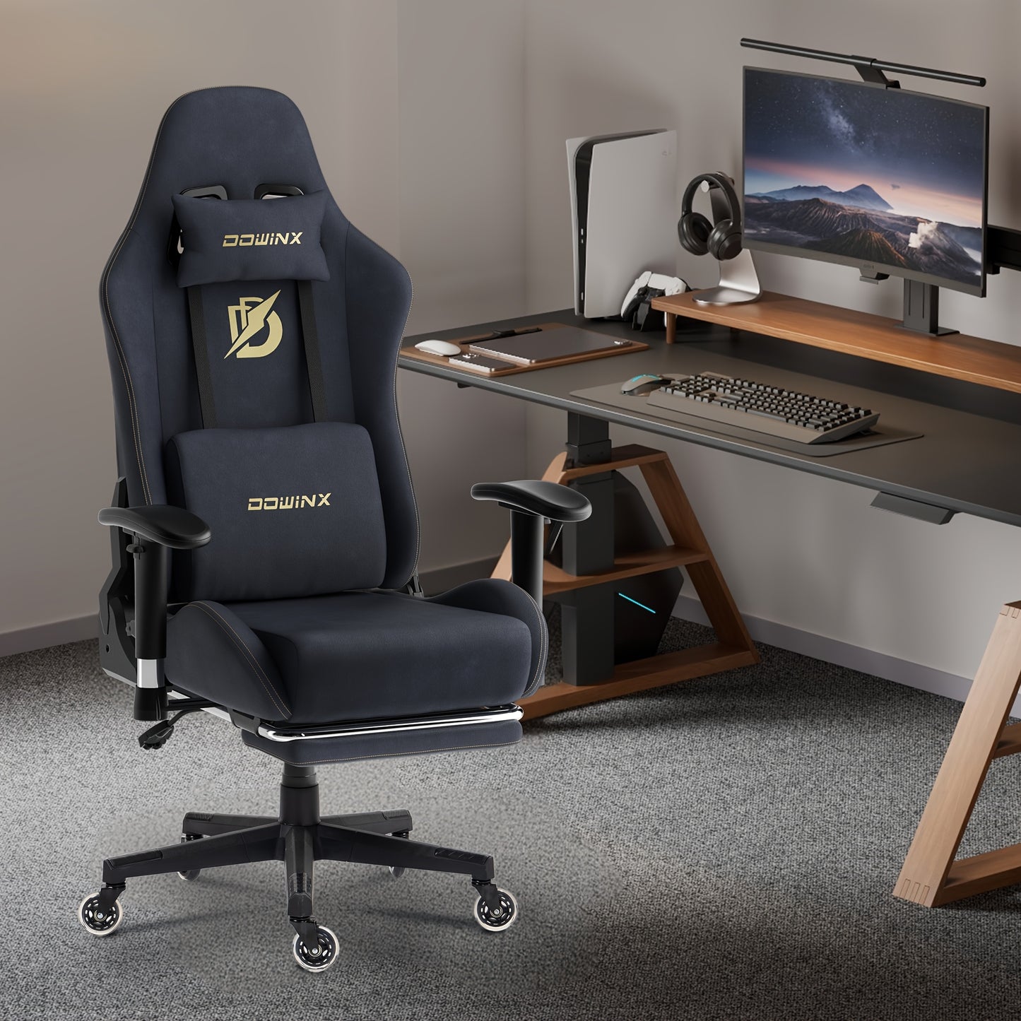 Gaming Stoel – Gaming Chair – Bureaustoel – Computerstoel – Gamingkruk – Ergonomisch Design – Verstelbare Rugleuning 90°-165° – Suede Bekleding – Zwarte Variant