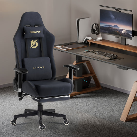 Gaming Stoel – Gaming Chair – Bureaustoel – Computerstoel – Gamingkruk – Ergonomisch Design – Verstelbare Rugleuning 90°-165° – Suede Bekleding – Zwarte Variant
