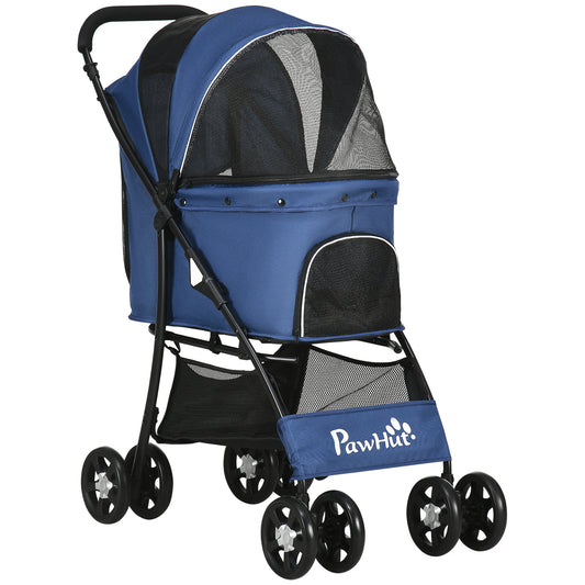Huisdierwagen – Dierenwagen – Hondenbuggy – Kattenbuggy – Wandelwagen – Opvouwbaar – 600D Oxford Polyester – 4 Wielen – Met Opbergruimte – Blauw