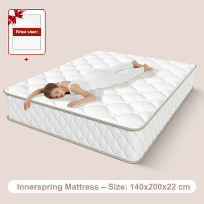 Matras – Pocketveringmatras – Tweepersoonsmatras – Koudschuimmatras – Logeermatras – 140x200x22 cm – Memory Foam Toplaag – Ademend en Bewegingsisolerend